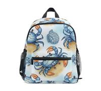 RPLIFE Linda mochila escolar con diseño de cangrejos azules para niñas pequeñas con etiqueta de nombre, mini mochilas escolares para niños, Lindos dibujos animados de cangrejos azules, 3-5 Years
