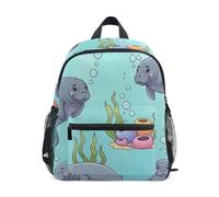 RPLIFE Linda mochila Manatee Ocean Teal para niños y niñas, mochilas para niños pequeños con etiqueta de nombre, Lindo manatí Ocean Teal, 3-5 Years, Lindas mochilas