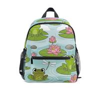 RPLIFE Linda mochila rosa con diseño de lirio de rana para niñas y niños pequeños con etiqueta de nombre, Lindo lirio de rana rosa, 3-5 Years, Lindas mochilas