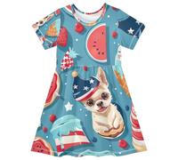RPLIFE Lindo Verano Perro Azul Niñas Niñas Vestido De Verano Corto Casual Vestido