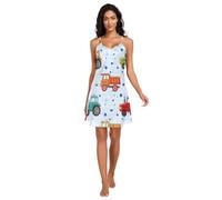 RPLIFE Lindos tractores de dibujos animados azul claro para mujer, tirantes delgados ajustables, cuello en V, vestidos de noche de verano para mujer, Lindos tractores de dibujos animados, color azul