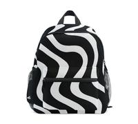 RPLIFE Mochila abstracta ondulada negra y blanca para niños con etiqueta de nombre, Abstracto Ondulado Negro Blanco, 3-5 Years, Lindas mochilas