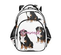 RPLIFE Mochila blanca para niños de 6 a 12 años con nombre personalizado de perros de montaña de Bernese Mountain Dogs, Perros de montaña berneses blancos, 15 Inch, Mochilas Tradicionales