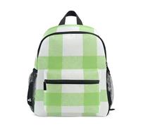 RPLIFE Mochila clásica a cuadros de cuadros verde y blanco para niños y niñas, con etiqueta de nombre, mini bolsa de viaje, 3-5 años