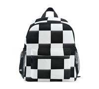 RPLIFE Mochila clásica negra y blanca para niños pequeños con etiqueta de nombre, mochila para niños de jardín de infantes, Clásico negro y blanco, 6-8 Years, Lindas mochilas