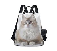 RPLIFE Mochila de pelo largo con estampado de mascotas para mujer, antirrobo, bolsa de viaje con pompón