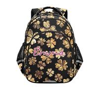 RPLIFE Mochila escolar para niños y niñas con nombre personalizado, mochila escolar primaria Gold Clover para niños, Trébol dorado, 17 Inch, Mochilas Tradicionales