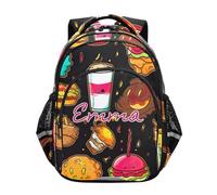 RPLIFE Mochila escolar personalizada con dibujos animados de comida rápida, color marrón, para niños y niñas, mochila para la escuela primaria, Cute Cartoon Fast Food Brown, 17 Inch, Mochilas