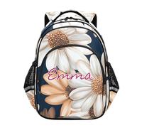 RPLIFE Mochila escolar personalizada con margaritas blancas y marrones para niños y niñas, mochila primaria, Margarita blanca y marrón, 15 Inch