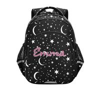 RPLIFE Mochila escolar personalizada para niños y niñas, diseño de luna blanca y estrellas negras, White Moon Stars Black, 17 Inch, Mochilas Tradicionales