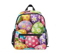RPLIFE Mochila infantil para niñas y niños, bolsa de viaje con huevos de Pascua coloridos con etiqueta de nombre, mini bolsa escolar para niños, Huevos de Pascua coloridos 1, 3-5 Years, Lindas