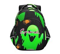 RPLIFE Mochila infantil personalizada para niñas y niños, mochila escolar de Halloween con fantasmas aterradores, color verde, Halloween Scary Ghosts Verde, 15 Inch, Mochilas Tradicionales