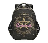 RPLIFE Mochila negra con nombre personalizado pentagrama para niños, mochila para la escuela primaria, Pentagrama negro, 17 Inch, Mochilas Tradicionales