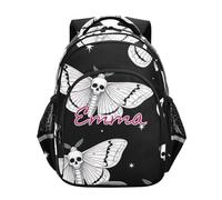 RPLIFE Mochila negra personalizada con calavera de polillas blancas para niños y niñas, mochila para niños de primaria, White Moths Skull Black, 15 Inch, Mochilas Tradicionales