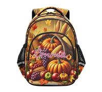 RPLIFE Mochila para niños con nombre personalizado, cosecha de otoño, Cornucopia, marrón, mochila para niños, escuela primaria, Autumn Harvest Cornucopia Brown, 15 Inch, Mochilas Tradicionales