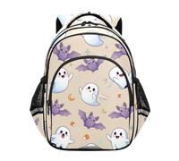 RPLIFE Mochila para niños, lindos fantasmas murciélagos, mochila beige para escuela primaria, Cute Ghosts Bats Beige, 15 Inch, Classic