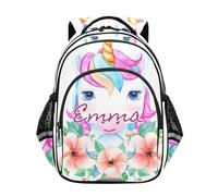 RPLIFE Mochila para niños para la escuela con nombre personalizado, lindos unicornios y flores, mochila blanca para niños y niñas de primaria, Lindos unicornios flores blancas, 17 Inch, Mochilas