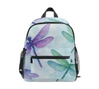 RPLIFE Mochila para niños pequeños con etiqueta de nombre, diseño de libélula en acuarela y color morado, Acuarela Libélula Mor, 3-5 Years, Lindas mochilas