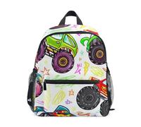 RPLIFE Mochila para niños pequeños, Monster Truck, lindas mochilas para niños pequeños con etiqueta de nombre mini, 3-8 años, Monster Truck Cute, Mediano, Lindas mochilas