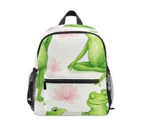 RPLIFE Mochila para niños y niñas, bonita bolsa de libros de viaje de rana verde con etiqueta de nombre, mochilas para niños pequeños, Cute Frog Yoga Green, 3-5 Years