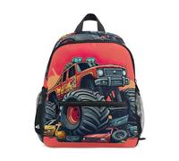 RPLIFE Mochila para niños y niñas, bonita bolsa de viaje con etiqueta de nombre mini, 3-8 años, Cute Truck Monster, pequeño, Lindas mochilas