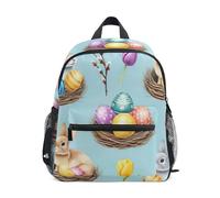 RPLIFE Mochila para niños y niñas, bonitos conejitos de Pascua, mini bolsa de viaje azul con etiqueta de nombre, Lindos conejitos de Pascua azul, 3-5 Years, Lindas mochilas