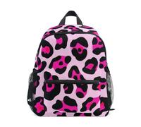 RPLIFE Mochila para niños y niñas, con estampado de leopardo, rosa y negro, bolsa de viaje con etiqueta de nombre, mini mochila escolar para niños, Estampado de leopardo rosa y negro, 3-5 Years