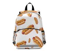 RPLIFE Mochila para niños y niñas, diseño de perritos calientes de dibujos animados, color blanco, mochila de viaje para niños pequeños de 3 a 6 años, mediana