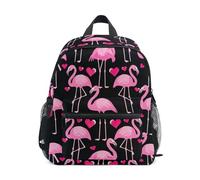 RPLIFE Mochila para niños y niñas, diseño tropical de flamenco, rosa, negro, con etiqueta de nombre, Flamingo Rosa Negro Tropical, 3-5 Years, Lindas mochilas