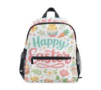 RPLIFE Mochila para niños y niñas, lindos conejitos de Pascua, mochila de viaje con etiqueta de nombre, mini mochila escolar para niños, Bonitos conejitos de Pascua florales, 3-5 Years, Lindas