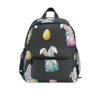 RPLIFE Mochila para niños y niñas, lindos gnomos, huevos de Pascua, mochila gris para jardín de infantes para niños con etiqueta de nombre, Lindos gnomos huevos de Pascua, color gris, 3-5 Years