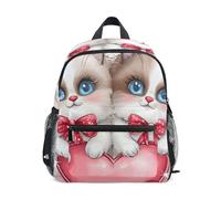 RPLIFE Mochila para niños y niñas, mochila de viaje con etiqueta de nombre, diseño de gatos lindos, Cute Cats Love Valentine, 3-5 Years, Lindas mochilas