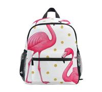 RPLIFE Mochila para niños y niñas, mochila preescolar con diseño de flamencos, con etiqueta de nombre, mini mochila escolar para niños, Flamingo Polka White, 3-5 Years, Lindas mochilas