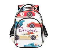 RPLIFE Mochila personalizada con diseño de caricaturas blancas para niñas y niños, mochila para escuela primaria, Cute Cartoon Cars White, 17 Inch, Mochilas Tradicionales