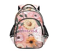 RPLIFE Mochila personalizada con flores rosadas, blancas y naranjas para niños y niñas, mochila primaria, Flores rosas, blancas y naranjas, 17 Inch, Mochilas Tradicionales