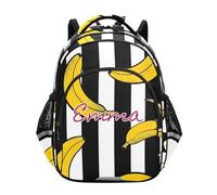 RPLIFE Mochila personalizada de plátanos a rayas blancas y negras para niños y niñas, mochila de primaria, Plátanos, rayas blancas y negras, 17 Inch