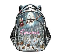 RPLIFE Mochila personalizada para niños de 6 a 12 años, con diseño de Papá Noel en trineo, Santa's Sleigh Ride, 17 Inch, Mochilas Tradicionales