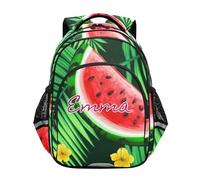RPLIFE Mochila personalizada para niños, mochila personalizada para niños, verde tropical, rojo, sandías, mochila para niños, escuela primaria, Verde tropical rojo sandías, 17 Inch, Mochilas
