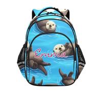 RPLIFE Mochila personalizada para niños y niñas, mochila azul de nutrias marinas personalizadas para la escuela primaria, Cute Sea Otters Blue, 17 Inch