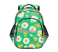 RPLIFE Mochila personalizada para niños y niñas, mochila escolar de primaria blanca con margaritas blancas y verdes, Margarita blanca y verde, 17 Inch