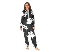 RPLIFE Mono de pijama de una sola pieza para mujer, diseño de dibujos animados de fantasmas de dibujos animados, color negro, con cremallera, para adultos, Bonitos espectros de dibujos animados, color