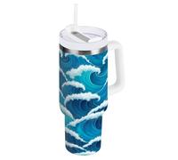 RPLIFE Ocean Waves - Vaso de café de acero inoxidable con tapas y popotes, color azul turquesa