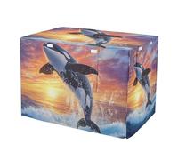 RPLIFE Orca Whale Leaping Sunset - Cubierta para jaula de perro, paneles laterales enrollables, cubierta para caseta de mascotas con ventanas de malla, tamaño mediano