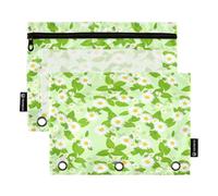 RPLIFE Paquete de 2 estuches para lápices con diseño floral de margaritas blancas y hojas verdes para niños y niñas, 9.8 x 7 pulgadas (tamaño único x 2)