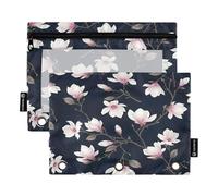 RPLIFE Paquete de 2 estuches para lápices de tres anillos con flores blancas y rosas pálidas para niños y niñas, estuche transparente de 3 anillos para niños y niñas, 9.8 x 7 pulgadas (tamaño único x