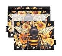 RPLIFE Paquete de 2 estuches transparentes con cremallera para niños y niñas, con diseño floral de abeja, para niños y niñas, 9.8 x 7 pulgadas