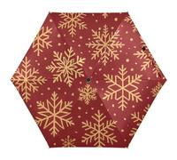 RPLIFE Paraguas compacto, paraguas portátil ligero para el sol para mujeres, paraguas de viaje para el sol, color dorado, beige, copos de nieve rojos