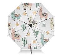 RPLIFE Paraguas compacto, resistente al viento, apertura y cierre automático, tamaño compacto para mochilas/bolsos de mujer, bonitas llamas cactus blanco