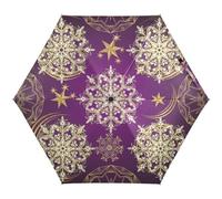 RPLIFE Paraguas compacto, tamaño compacto para mochilas/bolsos de mujer, paraguas de viaje para sol, adornos de copos de nieve, color morado
