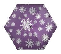 RPLIFE Paraguas de viaje compacto resistente al viento, paraguas de viaje para mochilas/bolsos, sol, copos de nieve blancos y plateados morados